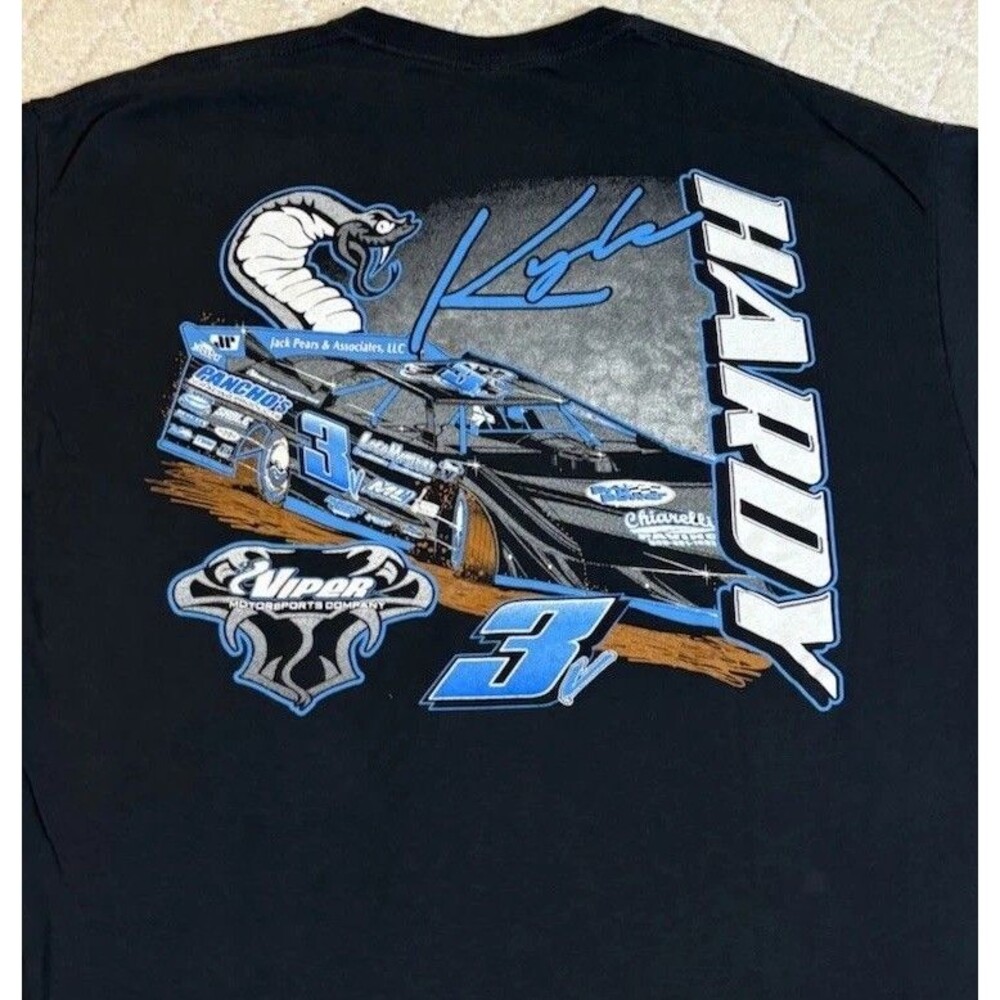 Viper Motorsports Kyle Hardy 3v Pancho’s Racing Dirt Car Driver 2 Sided Tee L